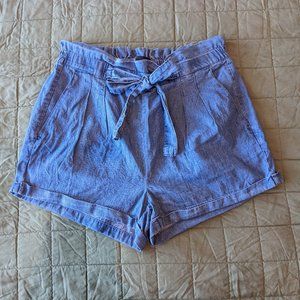 High Waisted Denim Paper Bag Shorts with Tie Waist - Women's Size Medium
